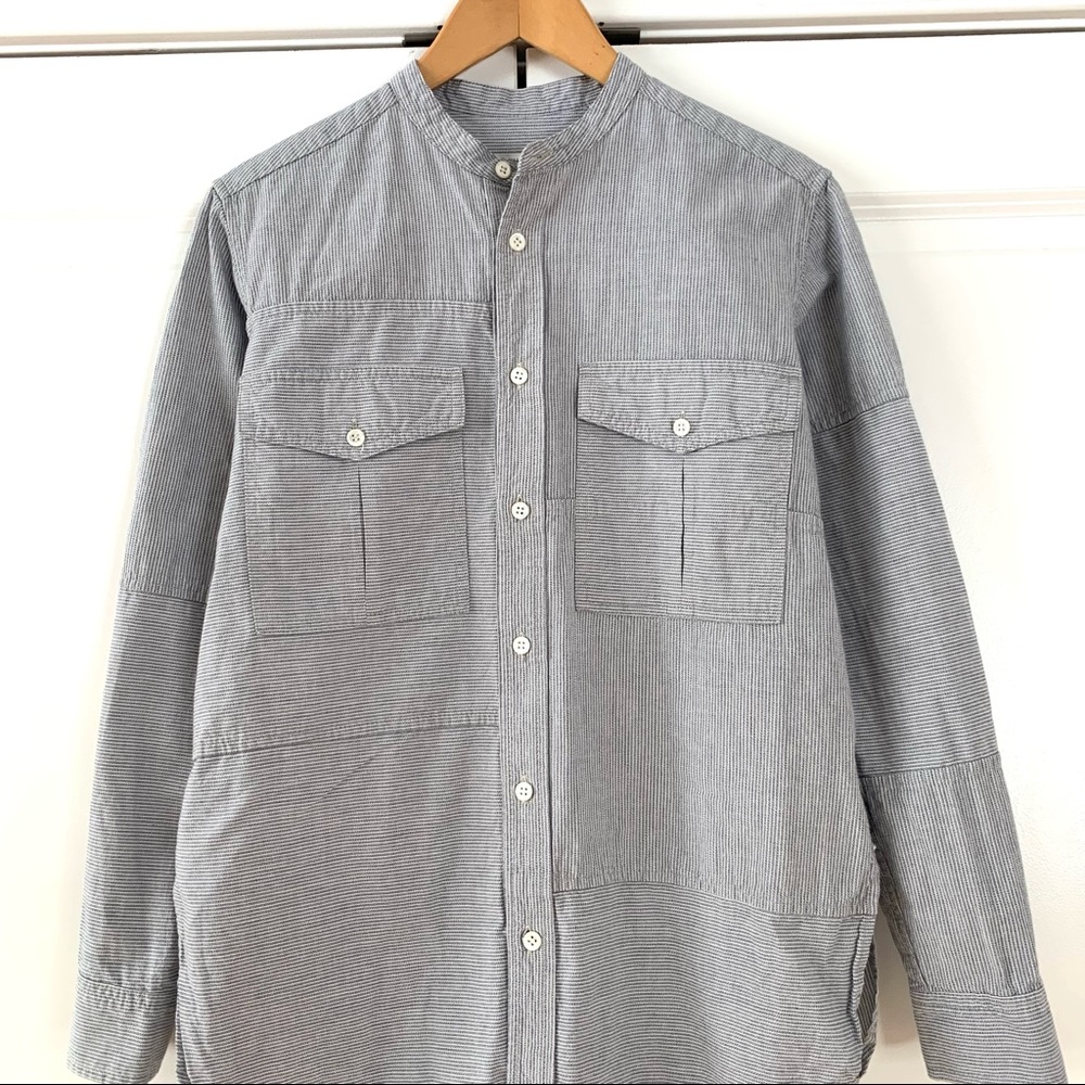 Billy Reid Sz XS Button Down Shirt Band Collar Patchwork Stripe Cotton Menswear - Picture 2 of 9